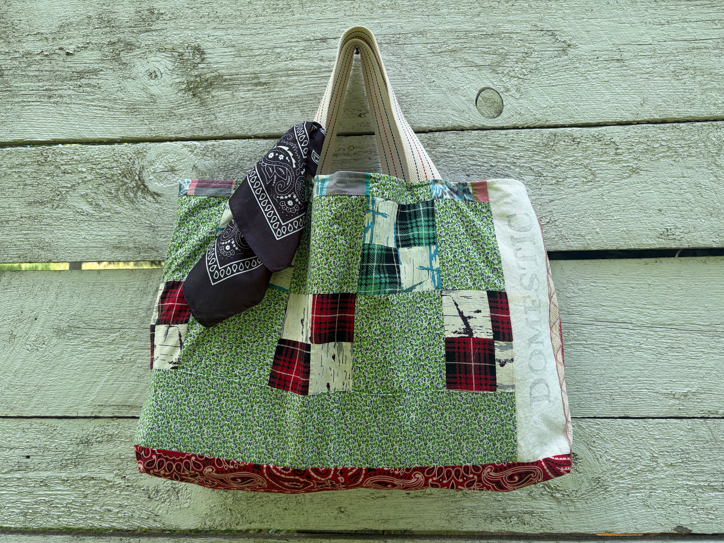 Vintage Barkcloth Feedbag Market Tote