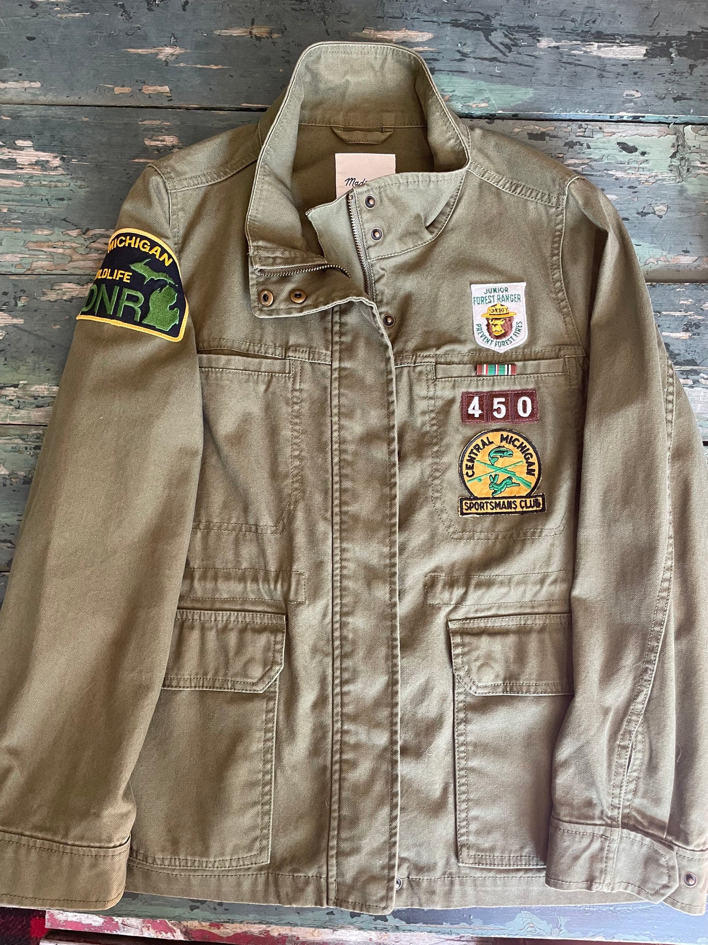Army Green Cargo Jacket with Vintage Patches