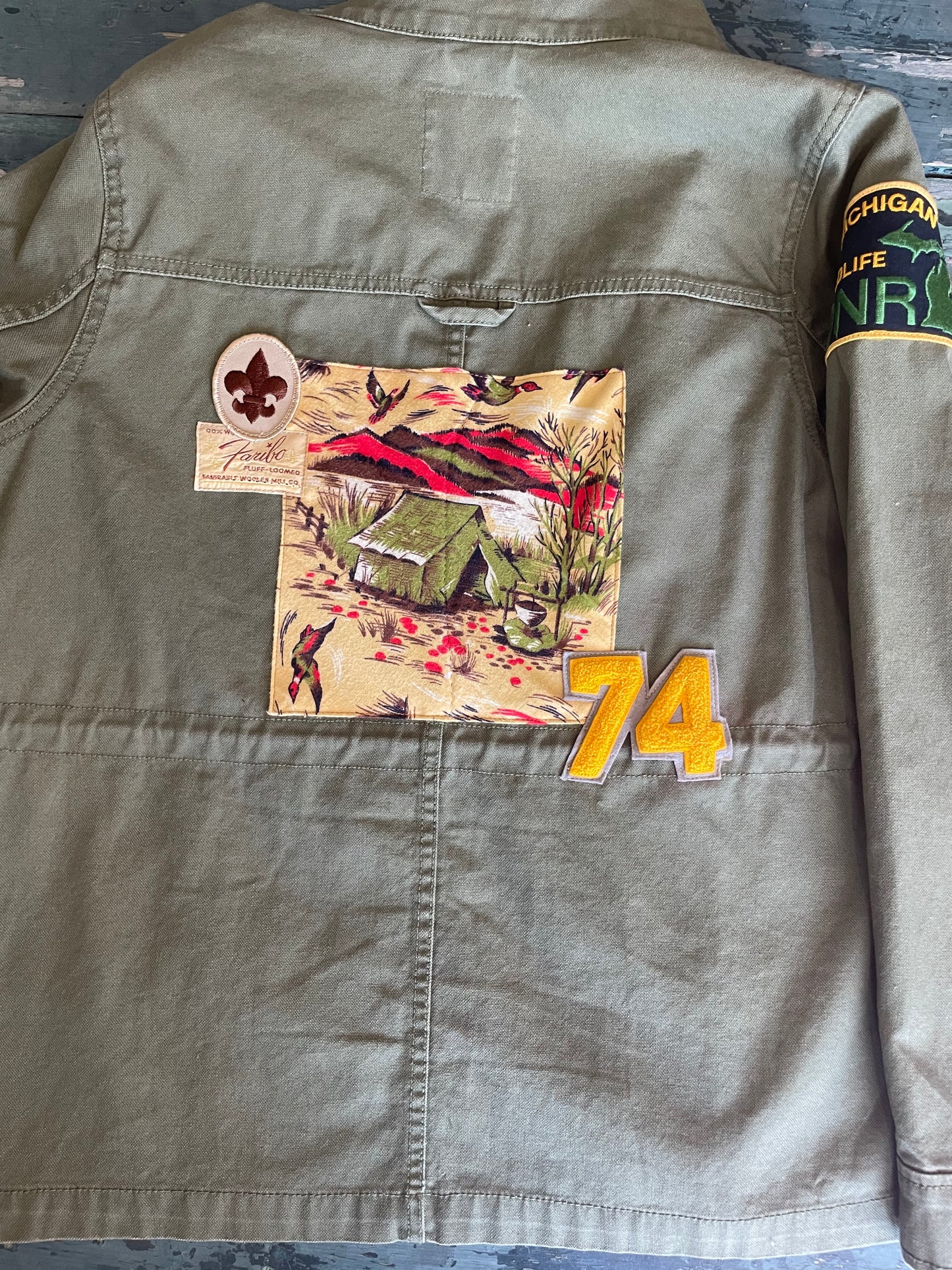 Army Green Cargo Jacket with Vintage Patches