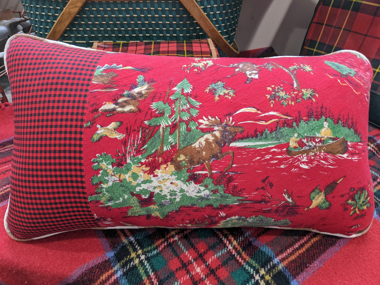 Camp Fabric , Vintage Pillow