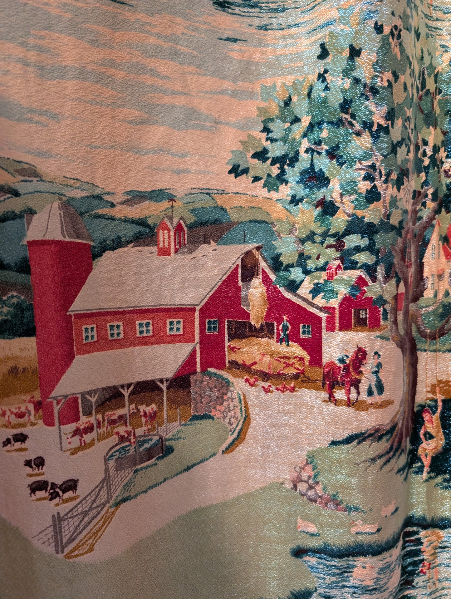 Bark Cloth Vintage Farm Pattern Drapery