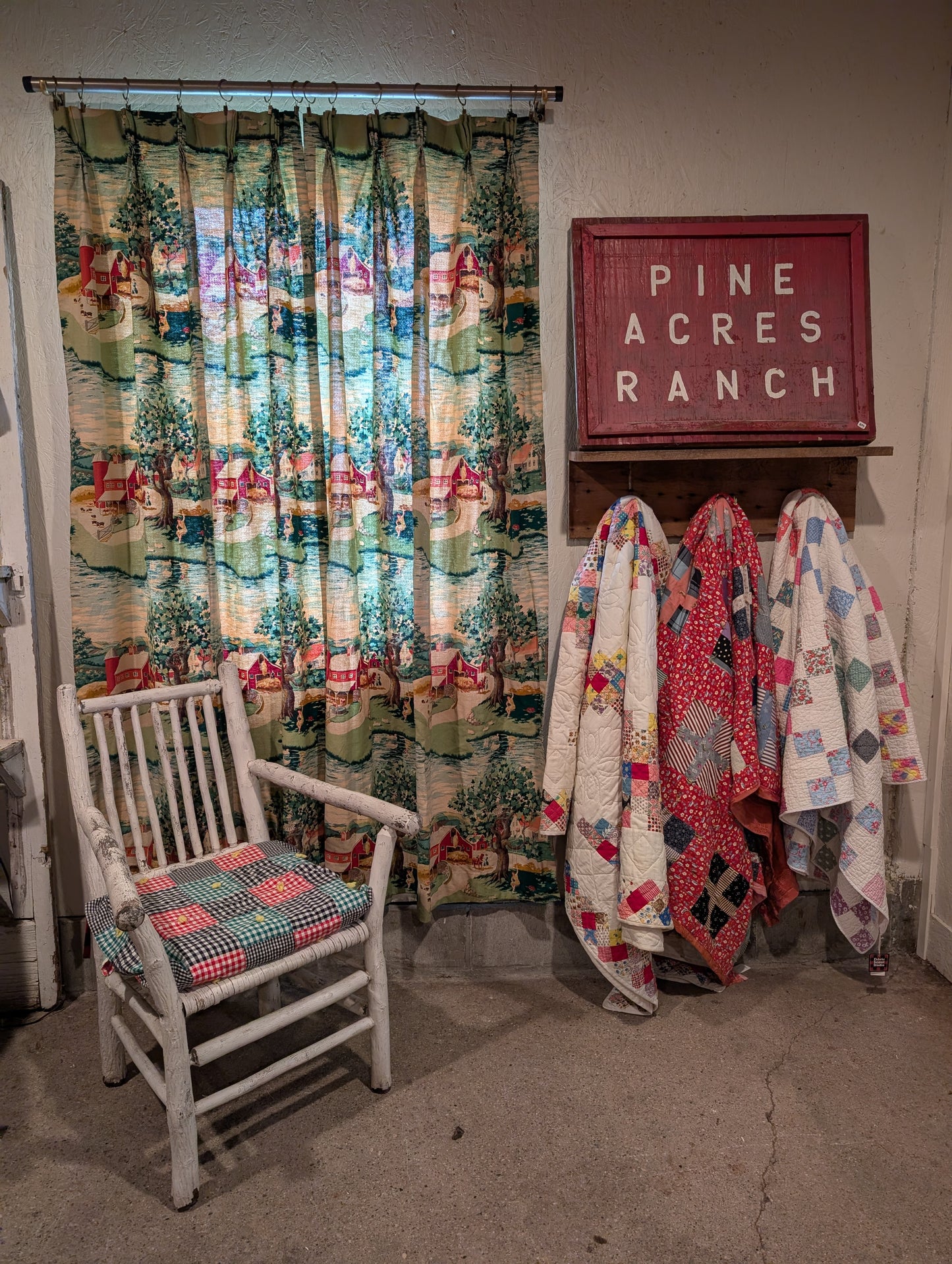 Bark Cloth Vintage Farm Pattern Drapery