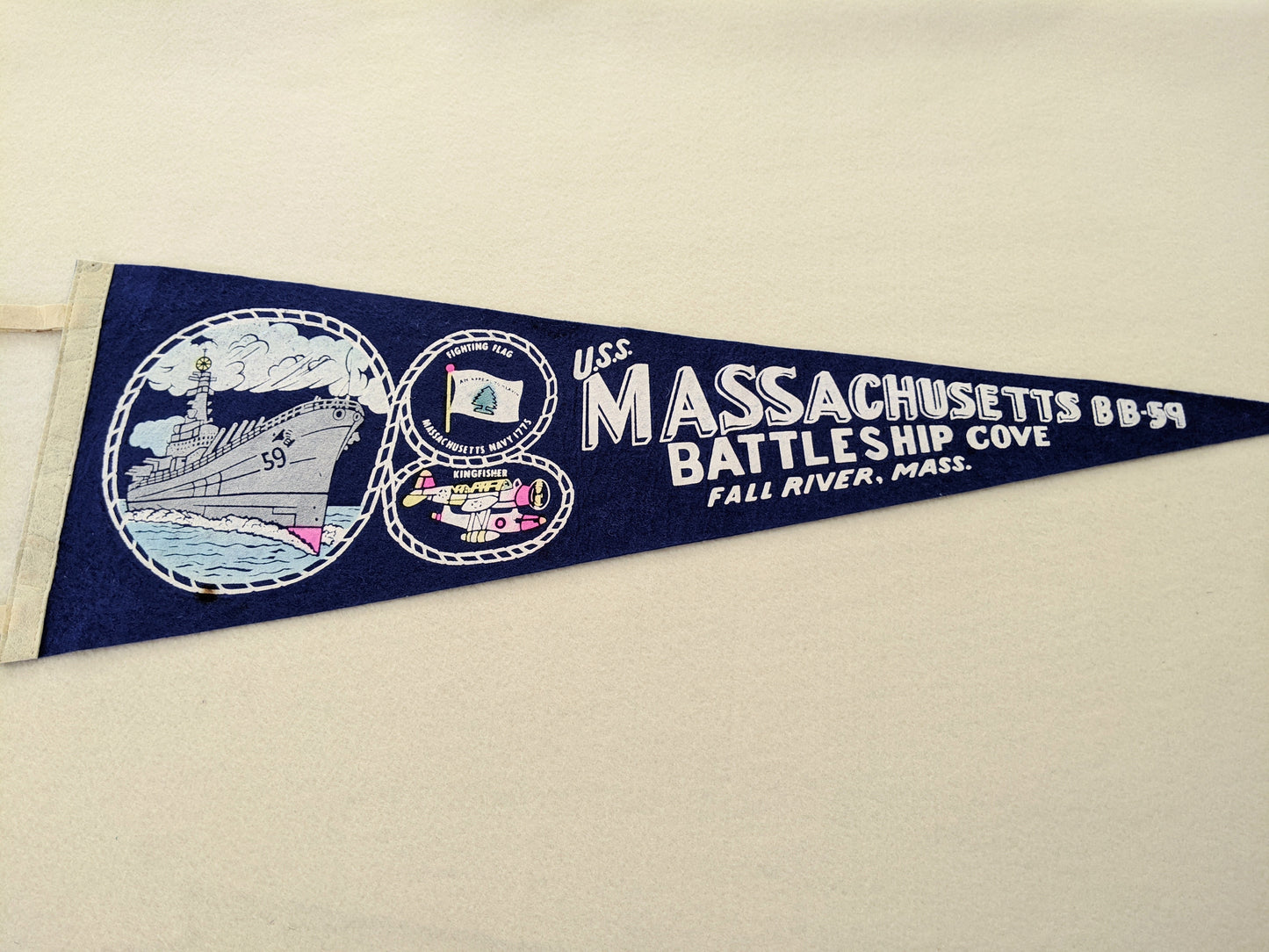 Massachusetts Fall River vintage pennant pillow