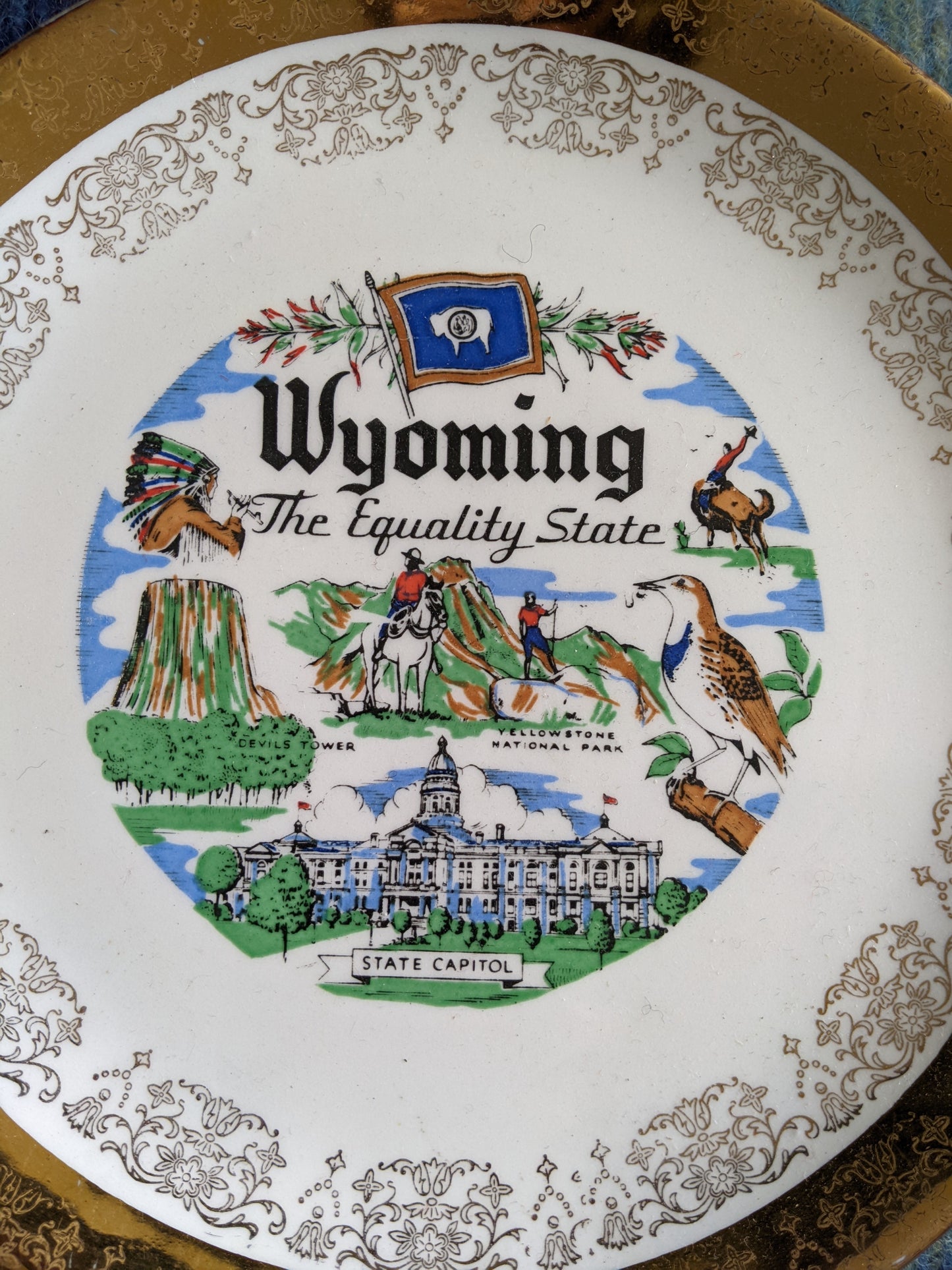 Wyoming vintage state plate,7.5"