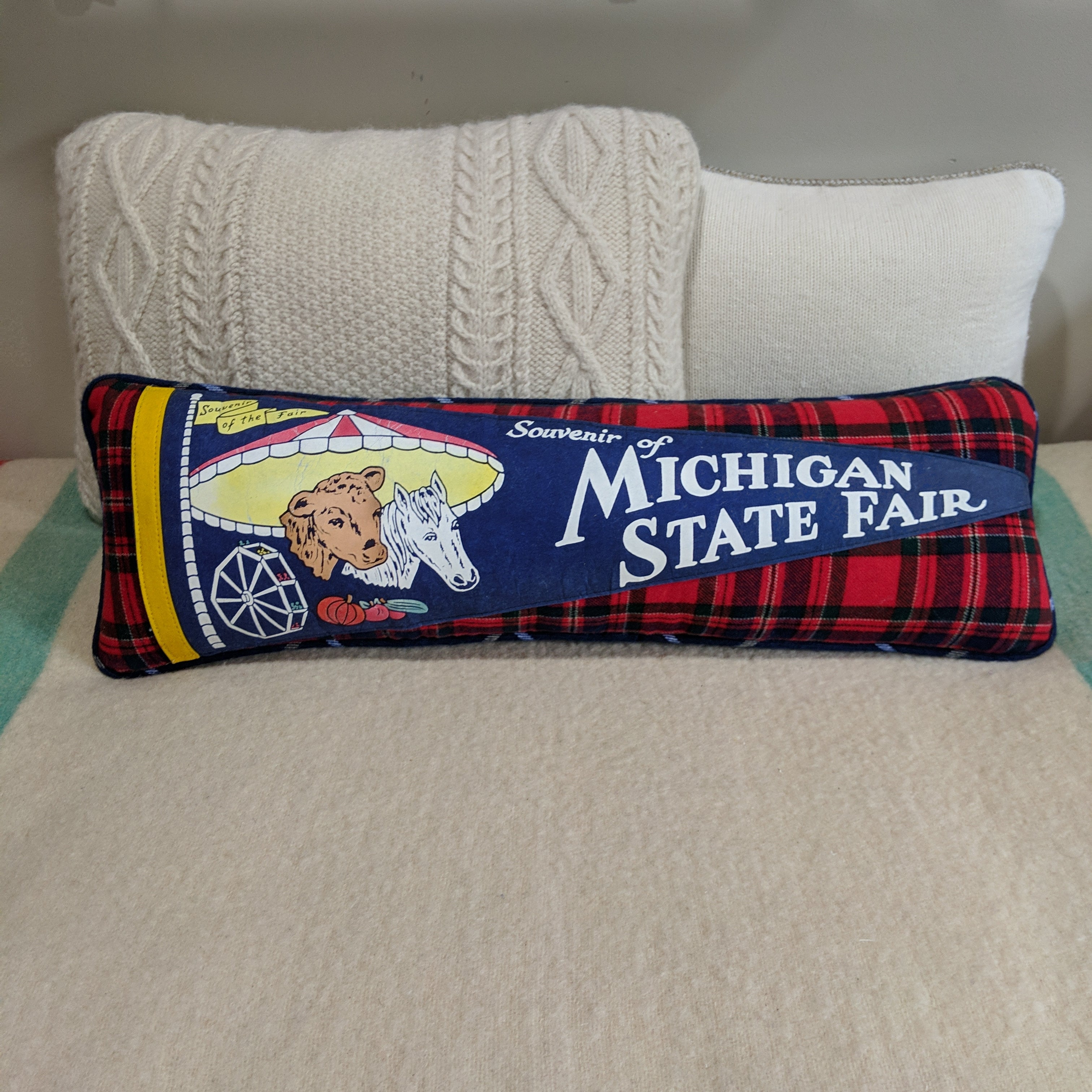 Michigan State Fair vintage pennant pillow