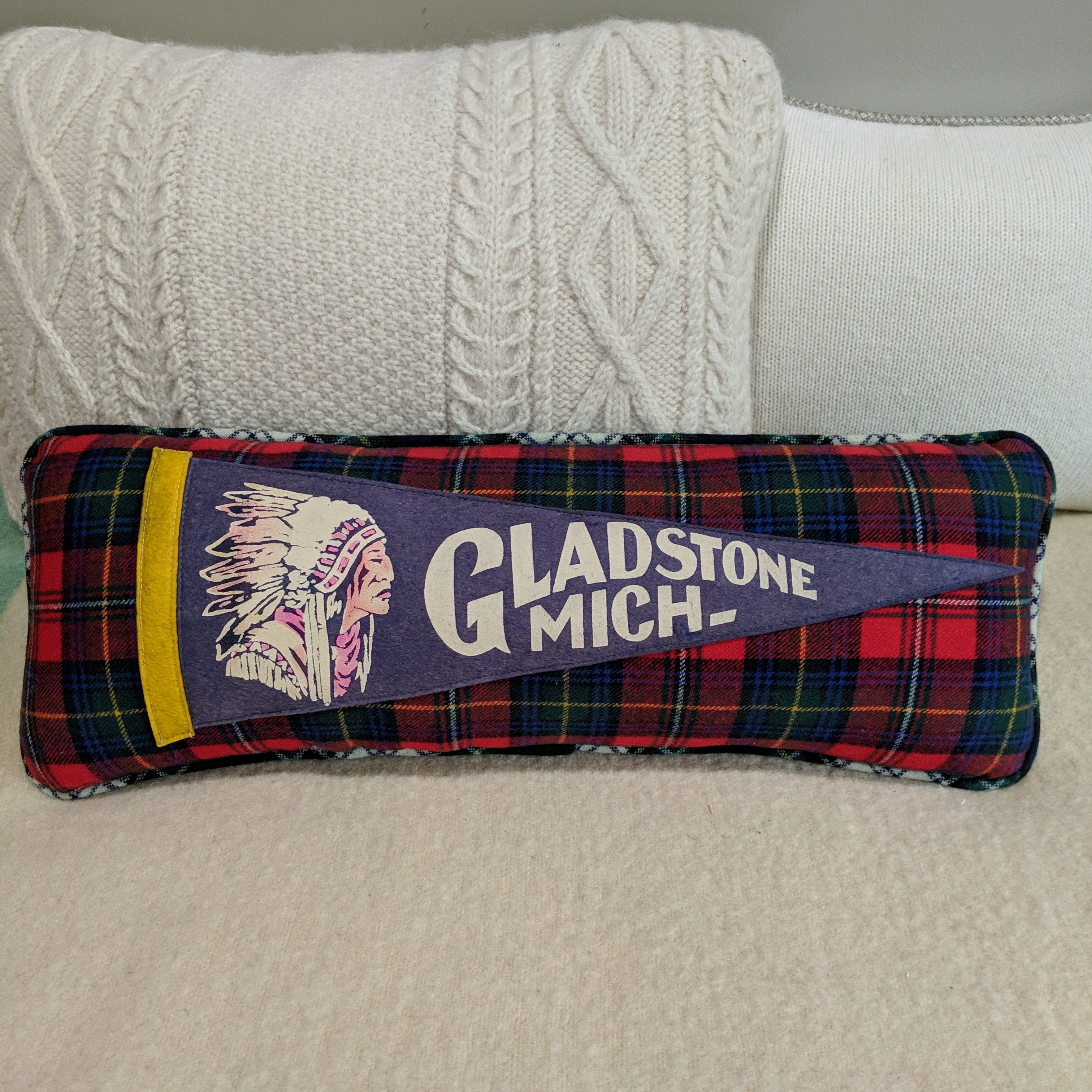 Gladstone Michigan vintage pennant pillow