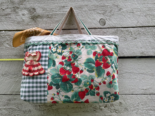 Strawberry Vintage Fabric Tote