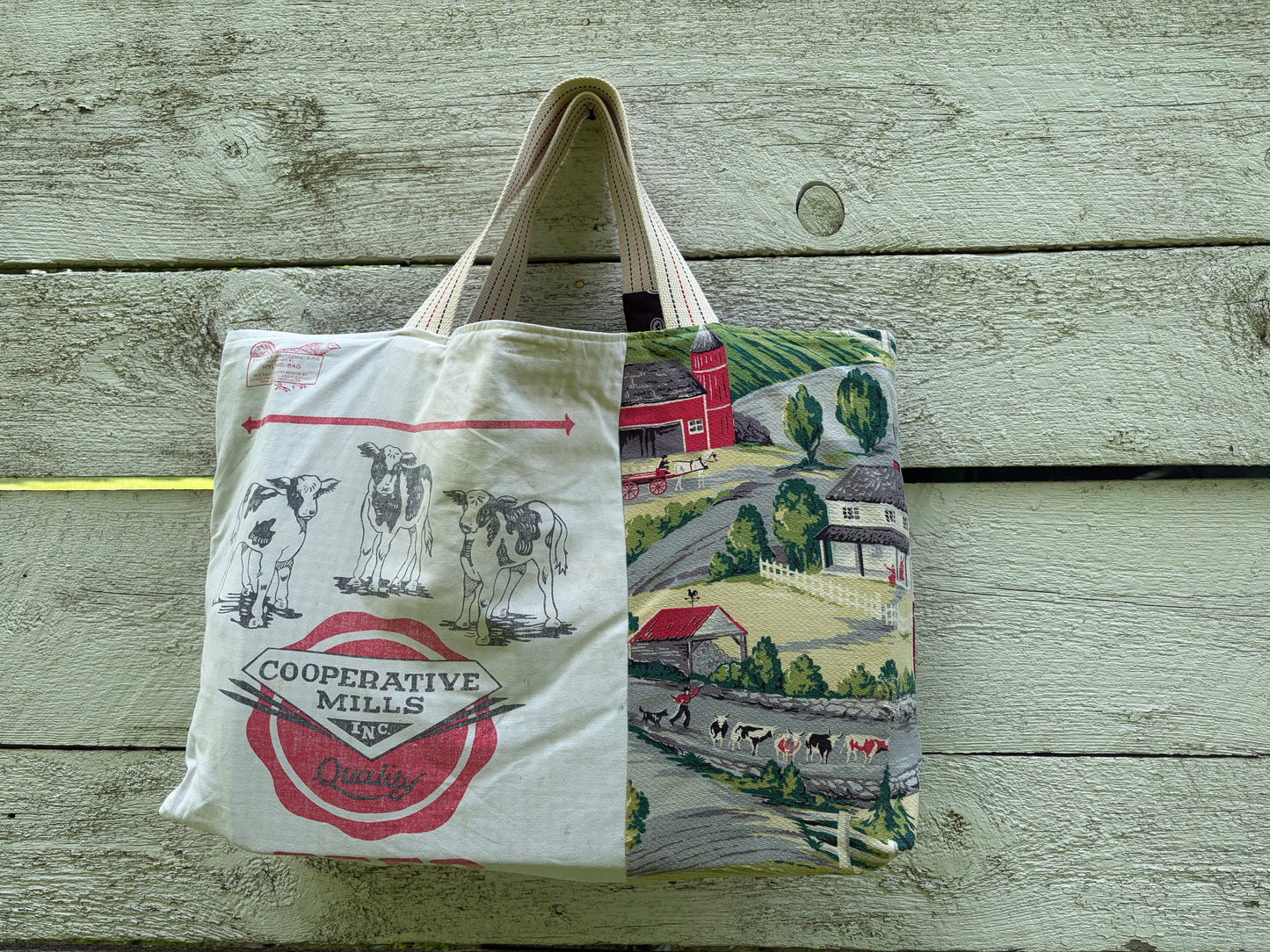 Vintage Barkcloth Feedbag Market Tote