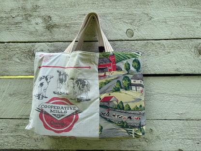 Vintage Barkcloth Feedbag Market Tote