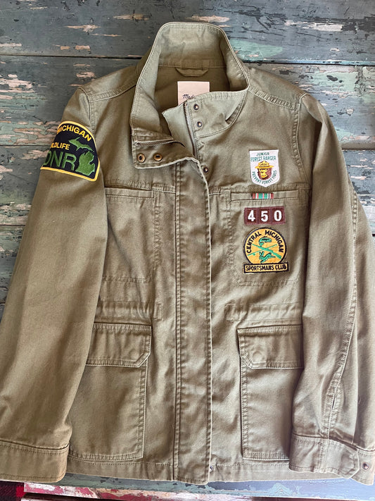 Army Green Cargo Jacket with Vintage Patches