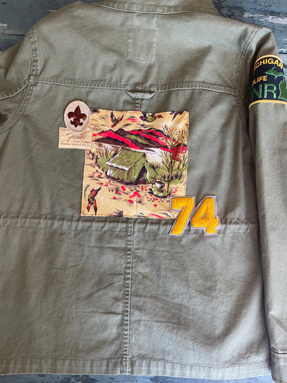 Army Green Cargo Jacket with Vintage Patches