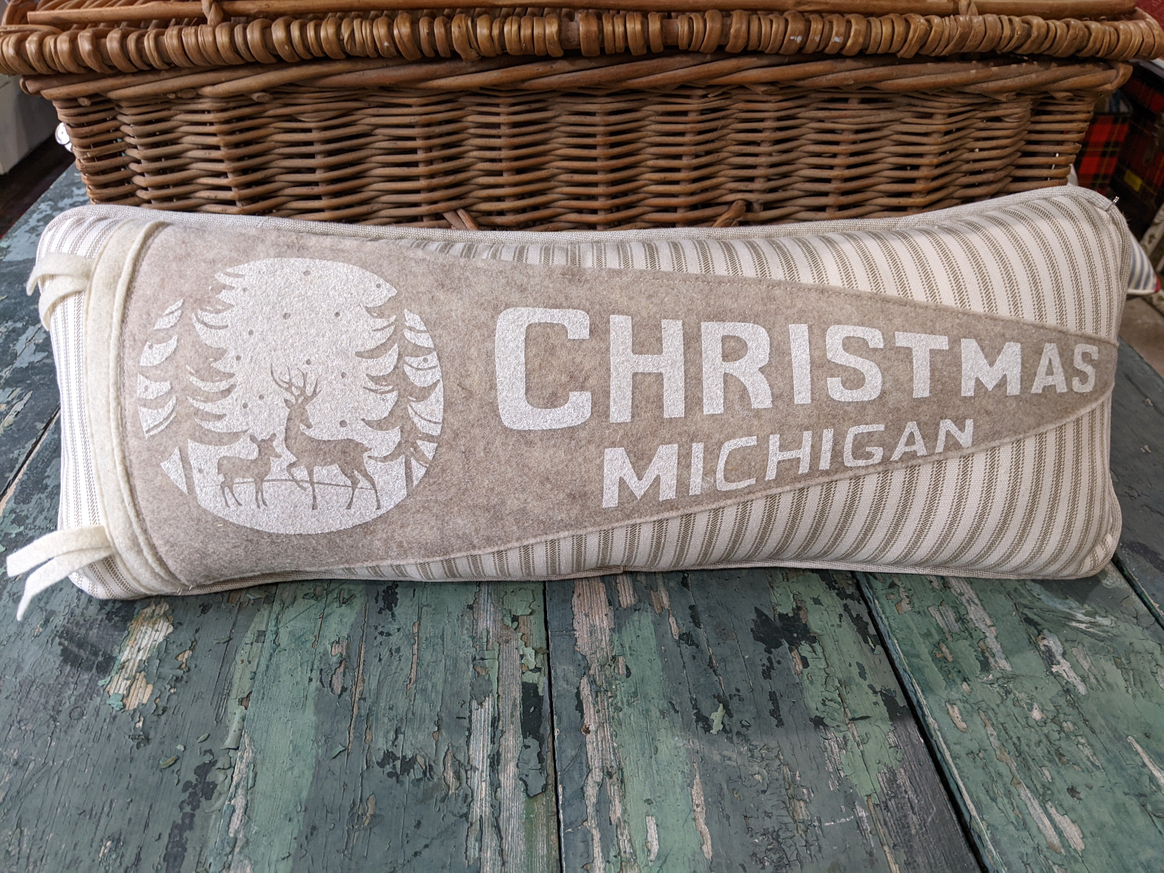 Christmas Michigan pennant pillow