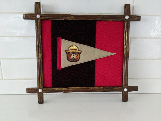 Smokey Bear Pennant with vintage wood frame