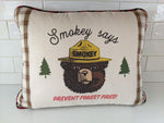 Smokey says "Prevent Forest Fires" pillow