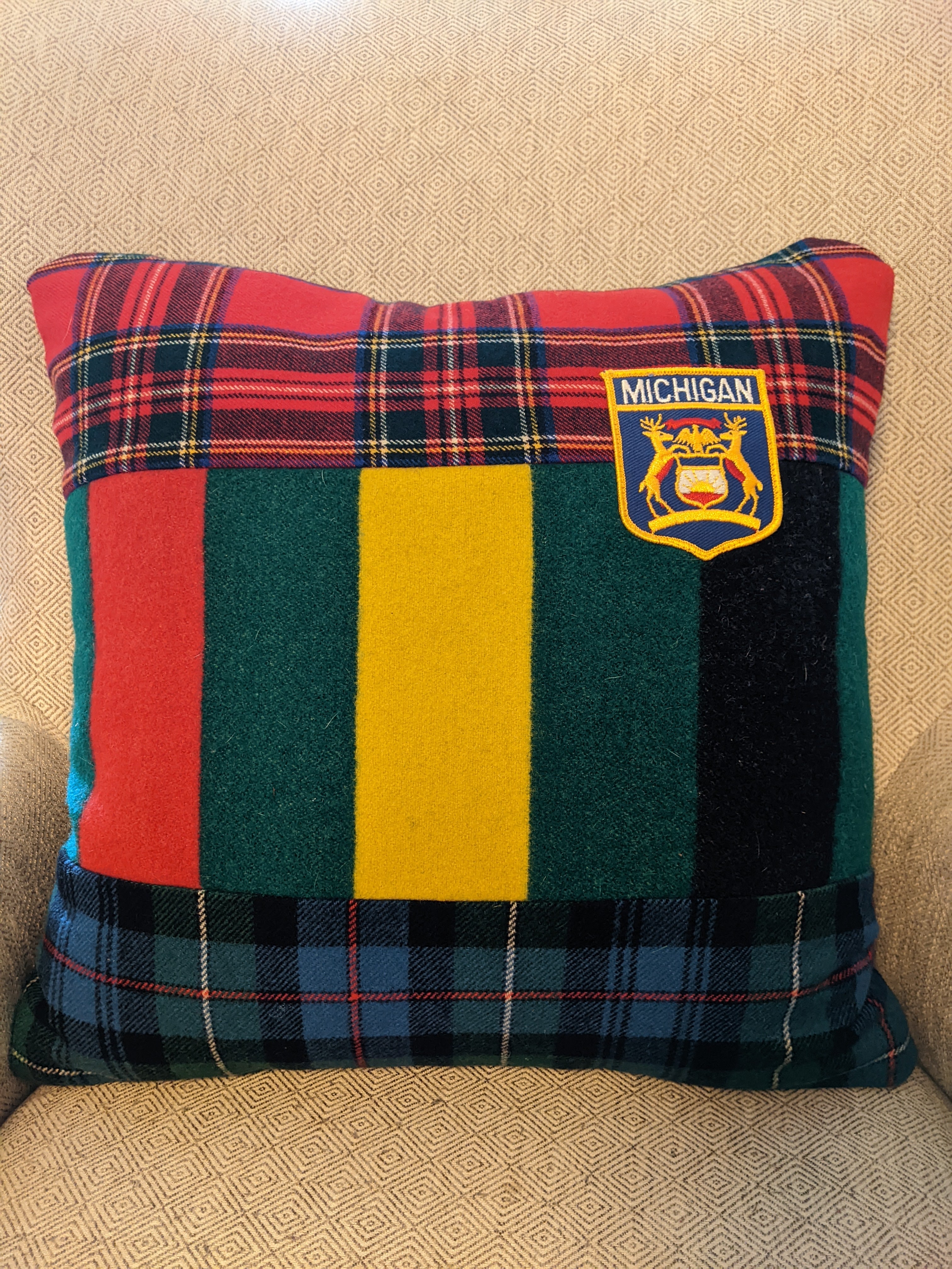 Blanket with Multi plaid fabric and Patch