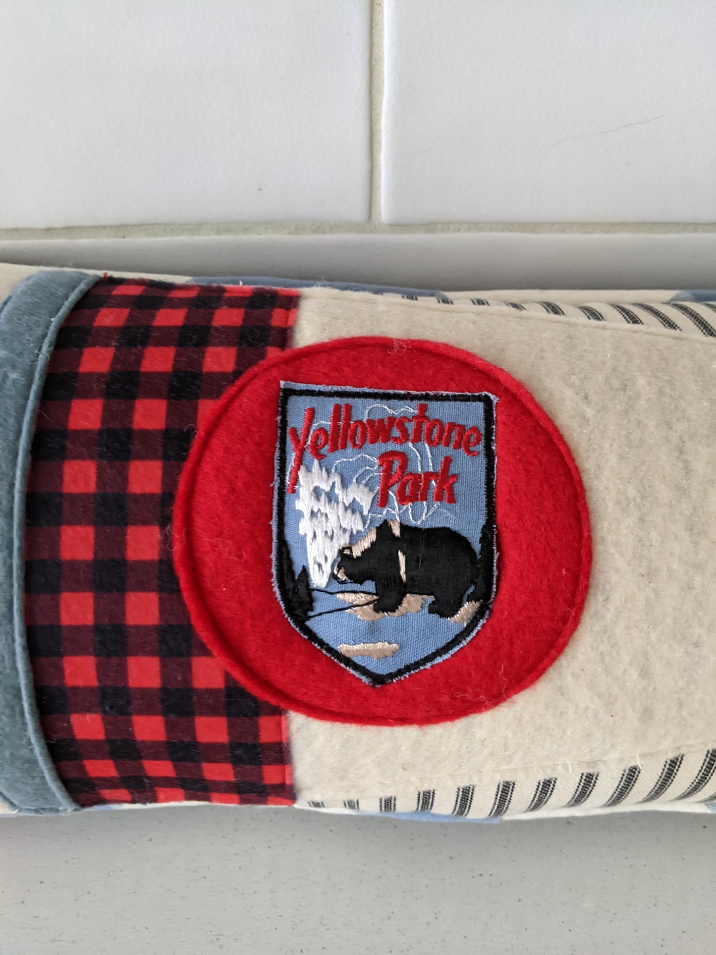 Yellowstone Park vintage patch pennant pillow