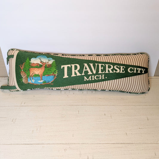 Traverse City Vintage Pennant Pillow