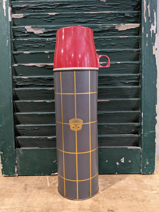 Gray with red cap thermos