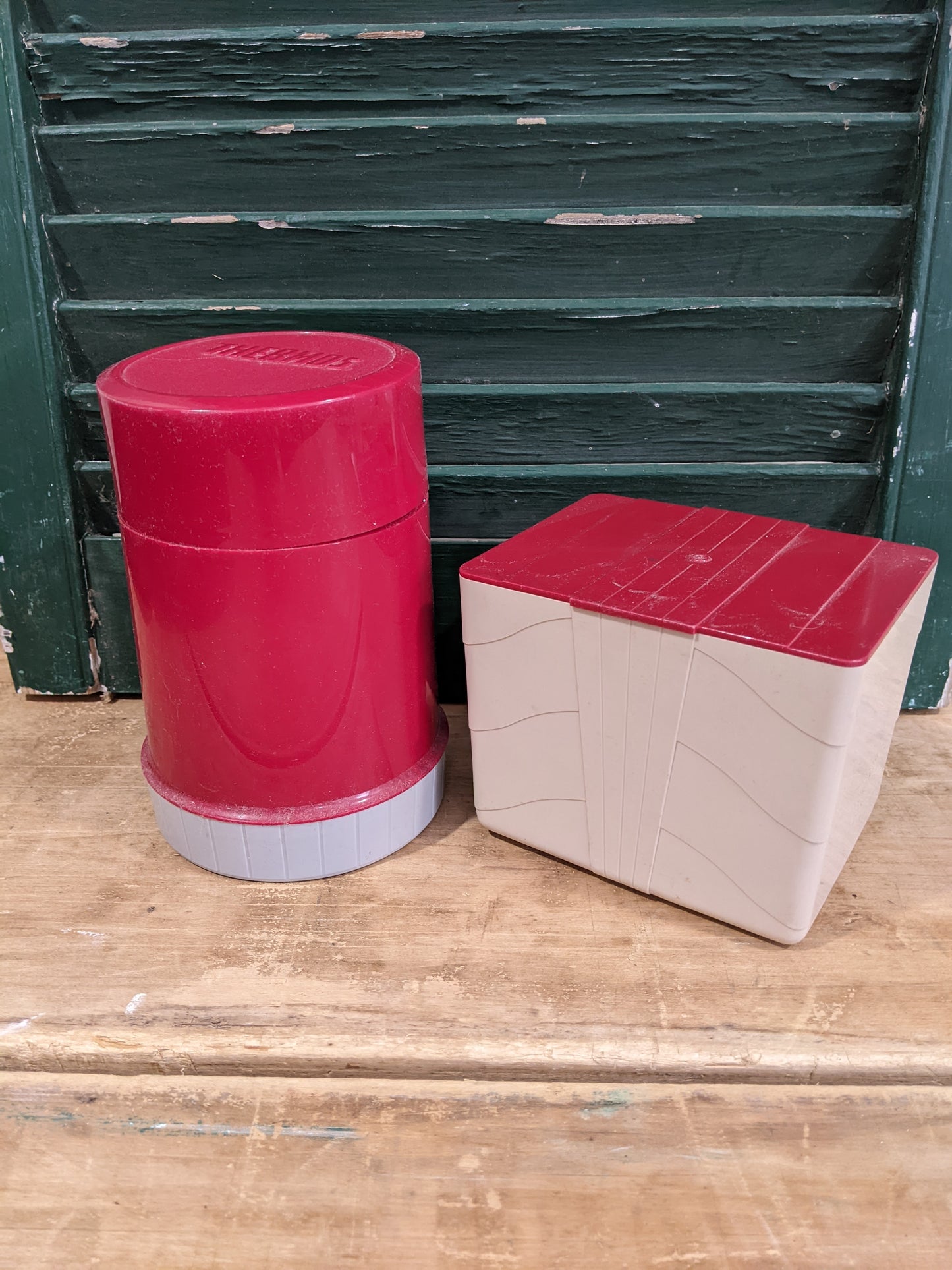Vintage Red Thermos and Vintage Snack Container