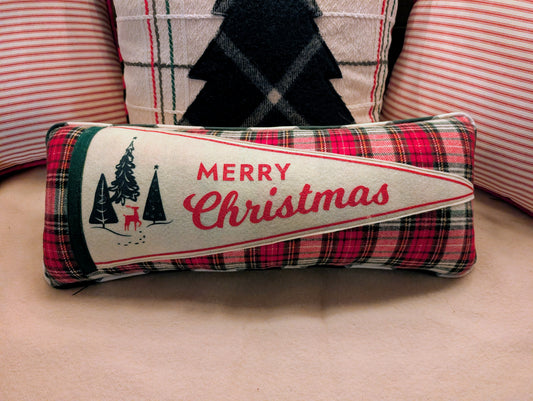 Merry Christmas Pennant pillow with Evergreens