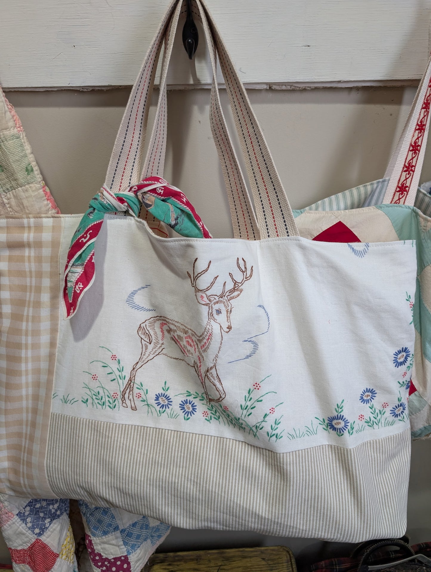 Embroidered Deer and Quilt Tote