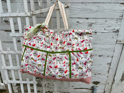 Vintage Countryside Barkcloth and Quilt Tote