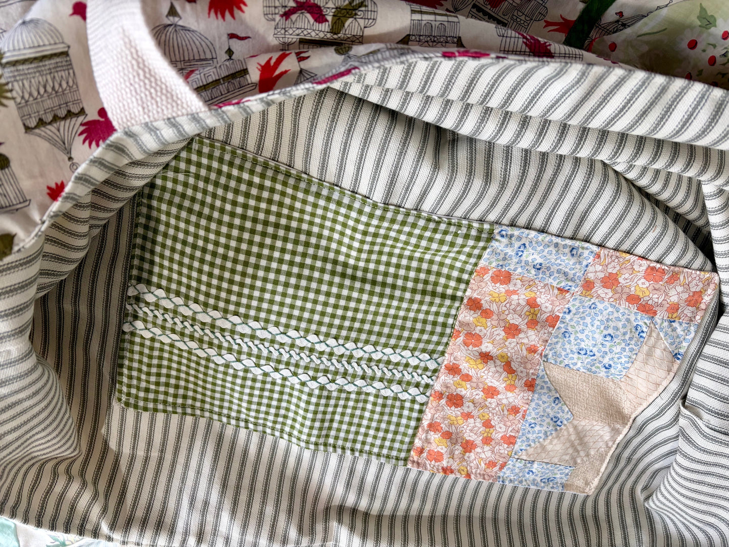 Vintage Countryside Barkcloth and Quilt Tote