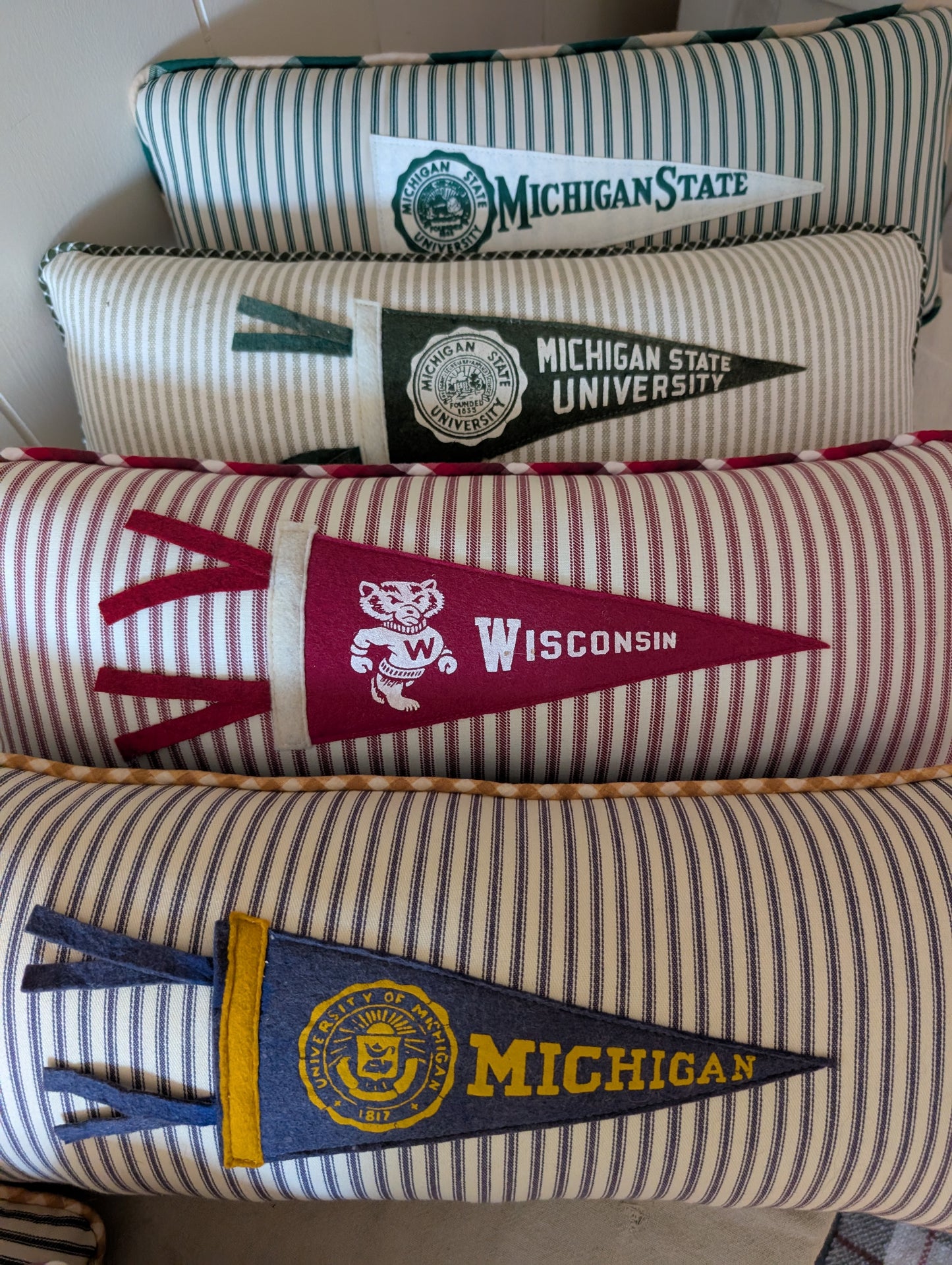 College vintage pennant pillow