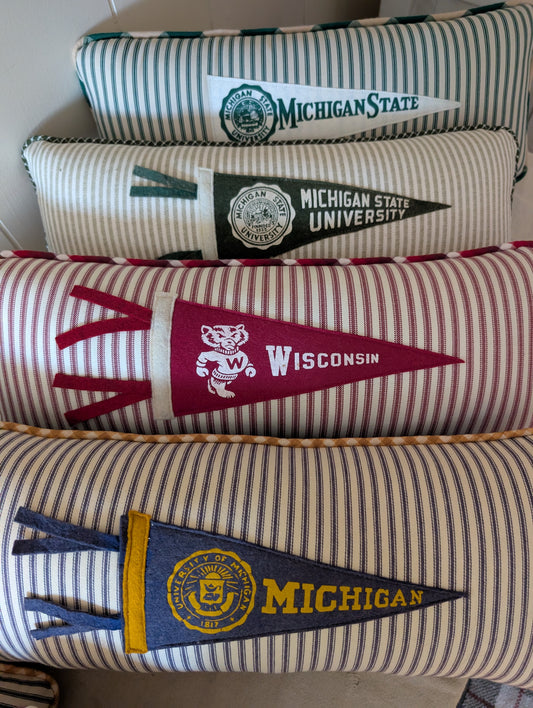 College vintage pennant pillow