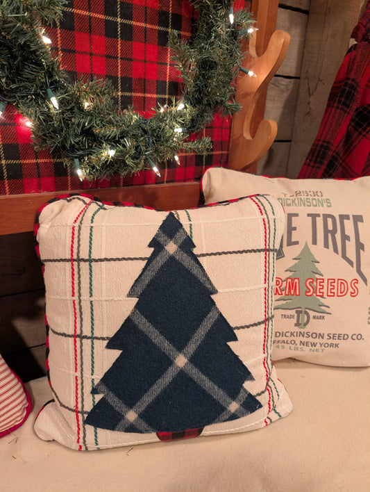 Evergreen Christmas Tree on vintage fabric pillow