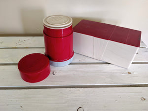 Vintage Red Thermos and Vintage Snack Container