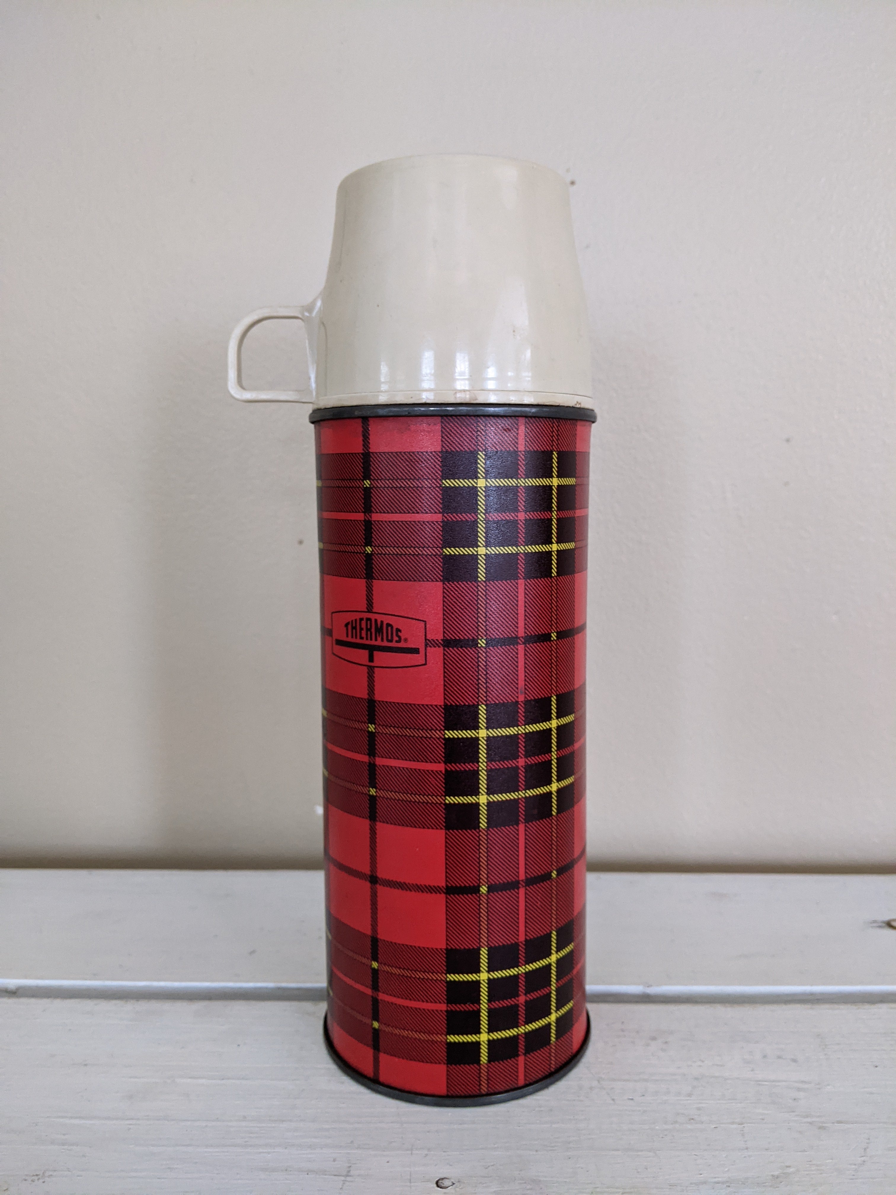 Vintage red plaid thermos cheap