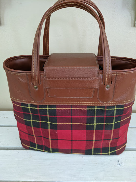 Red plaid vintage tote bag