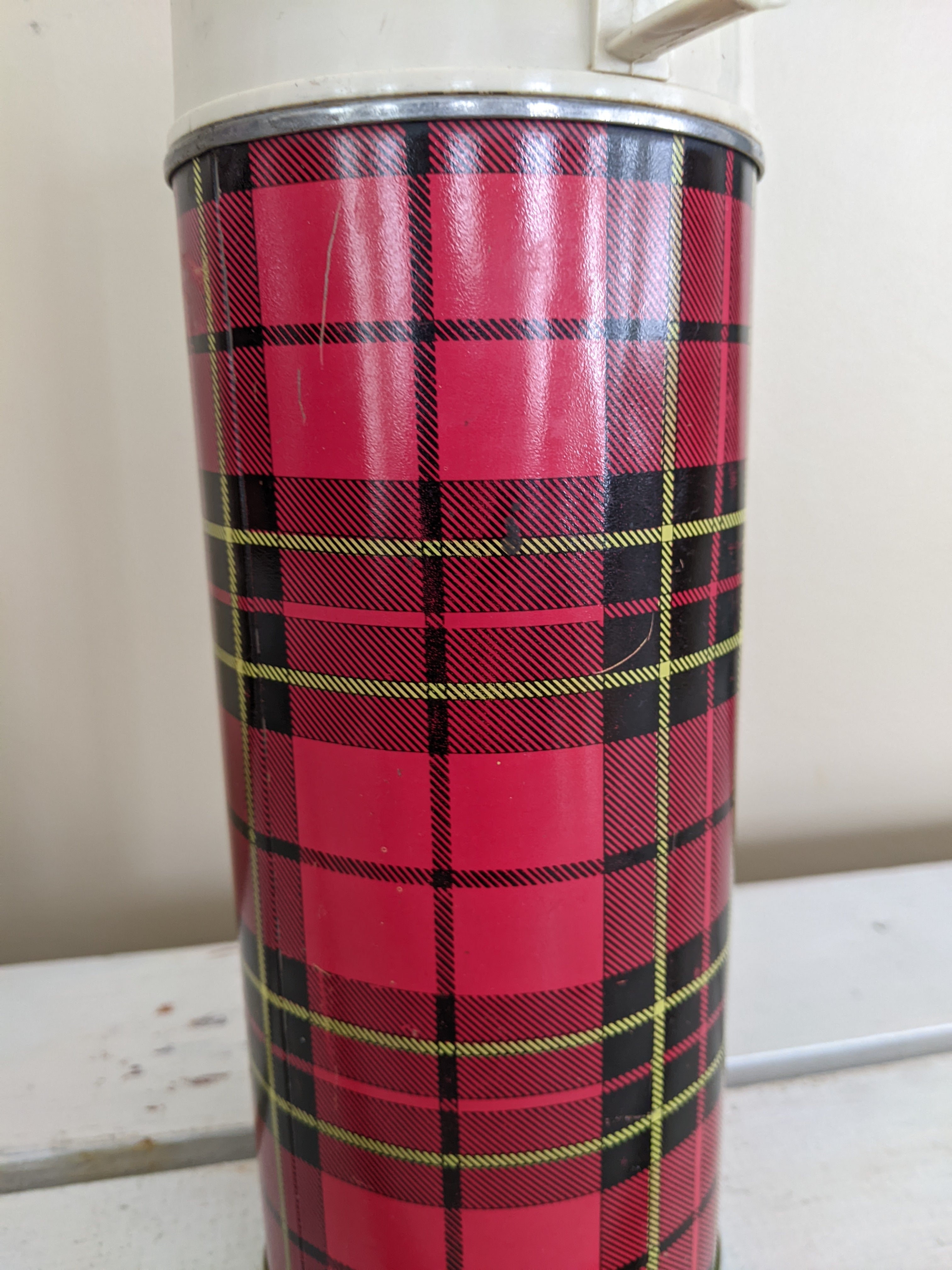 Custom Red & Tan Plaid Stainless Steel Thermos (Personalized