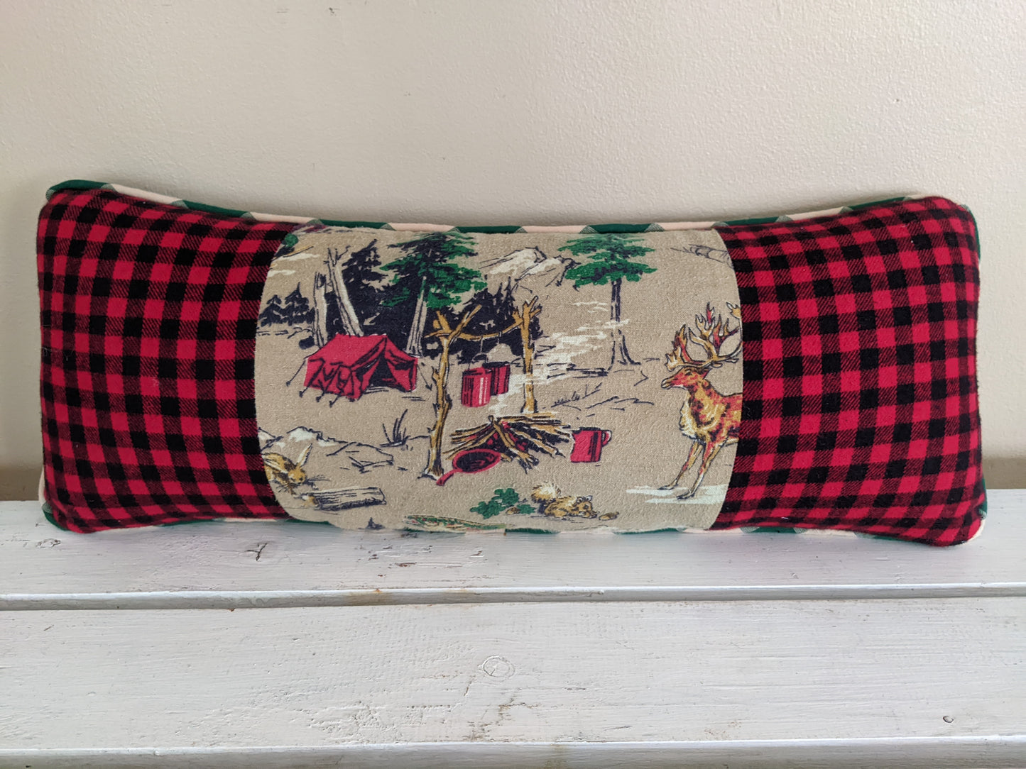 Camping Tent vintage fabric pillow