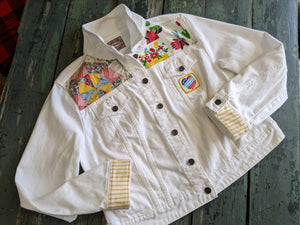 Denim White Jacket with quilt and vintage fabric